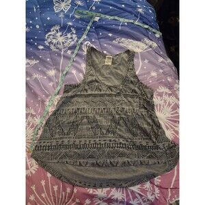 Y2K Billabong JUNIORS Gray Black Geometric RACER Scoop Neck Tank Top M